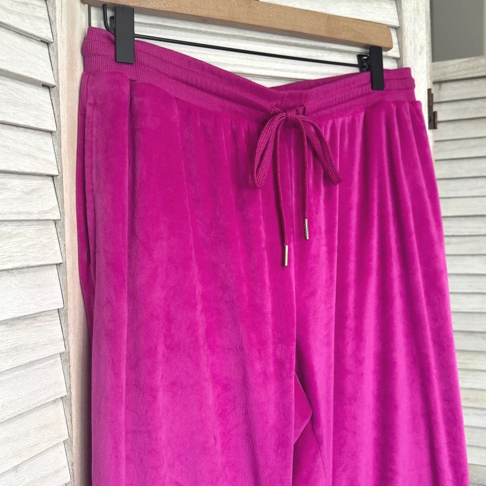 Juicy Couture Magenta Pink Velour Rhinestone Logo Wide‎ Leg Sleepwear Pants XL